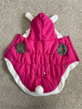 PMP Pink with White Trim Bunny Ear & Tail Fleece Lined Dog Jacket - Size XL